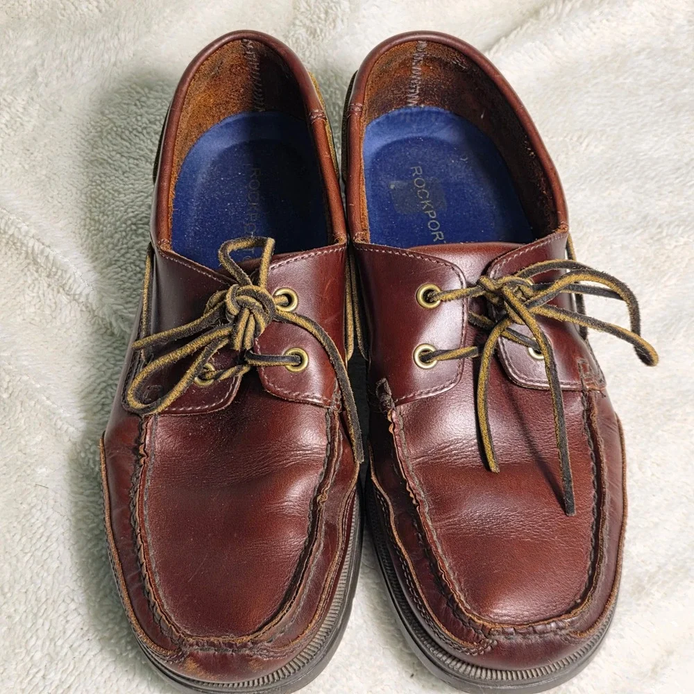 VTG Rockport Boat Shoes Oxblood Brown Leather Moc Toe Mens 10M